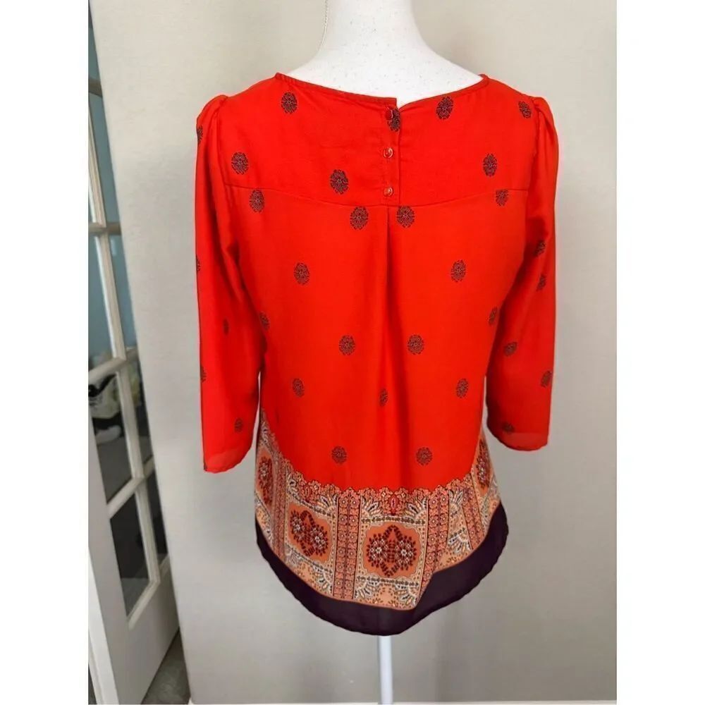 Maeve Silky Red Navy Printed Blouse 4 - Picture 2 of 8